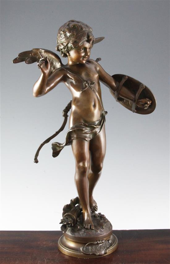 Auguste Moreau (1834-1917). A bronze figure of Cupid Alerte, 22in.